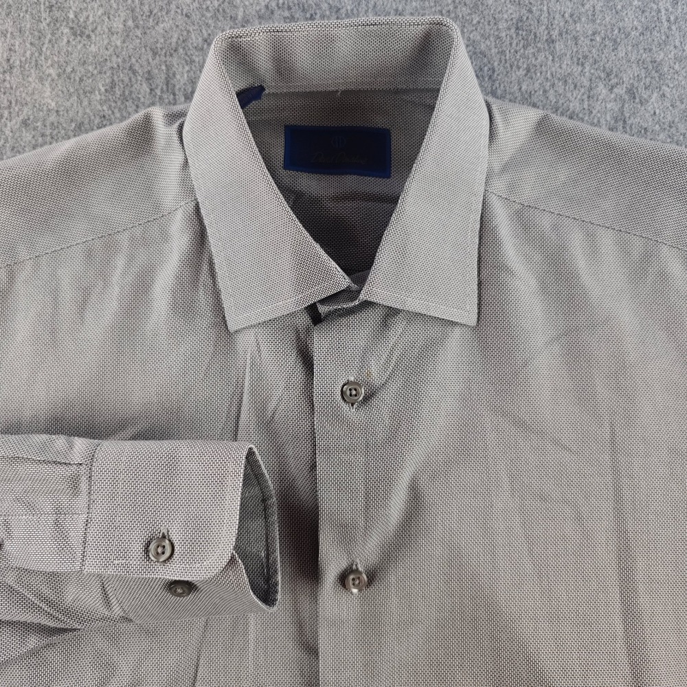 David Donahue Dress Shirt Mens 16 32/33 Grey White Micro Pattern Long Sleeve